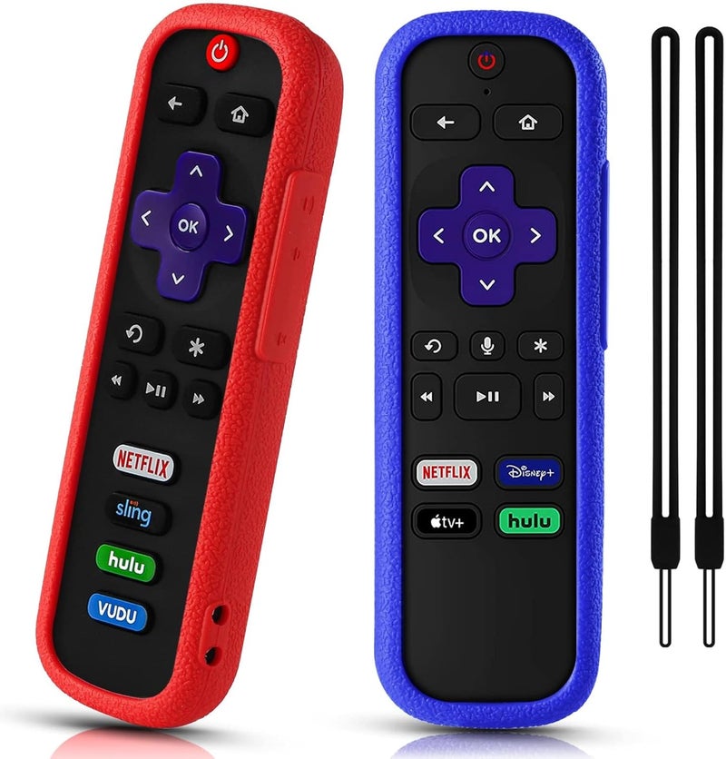 SOTATOO 2 Pack Silicone Remote Case for Roku TV, Compatible with Roku Brands, Red and Dark Blue - Image 1
